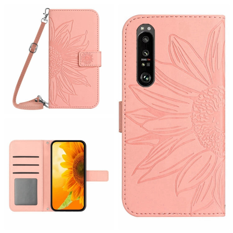 HT04 Skin Feel Sun Flower Embossed Flip Leather Phone Case with Lanyard, For Motorola Moto G Power 2023, For Motorola Moto G Stylus 5G 2023, For Sony Xperia 1 V