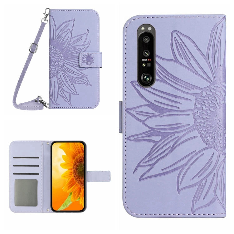 HT04 Skin Feel Sun Flower Embossed Flip Leather Phone Case with Lanyard, For Motorola Moto G Power 2023, For Motorola Moto G Stylus 5G 2023, For Sony Xperia 1 V