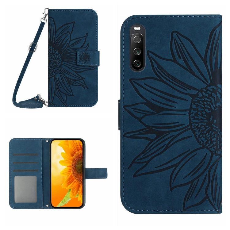 HT04 Skin Feel Sun Flower Embossed Flip Leather Phone Case with Lanyard, For Sony Xperia 10 V, For vivo V27, For Samsung Galaxy F14 5G Global