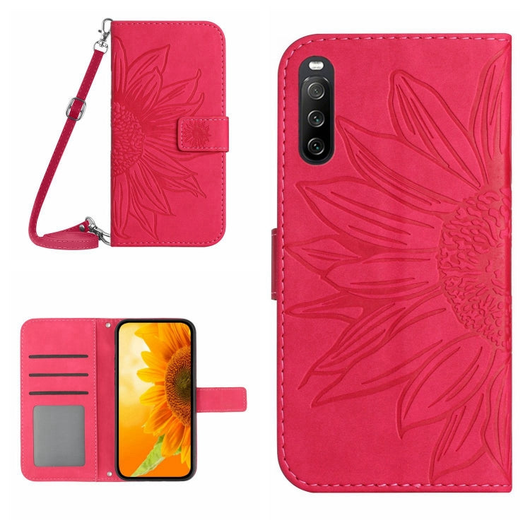 HT04 Skin Feel Sun Flower Embossed Flip Leather Phone Case with Lanyard, For Sony Xperia 10 V, For vivo V27, For Samsung Galaxy F14 5G Global