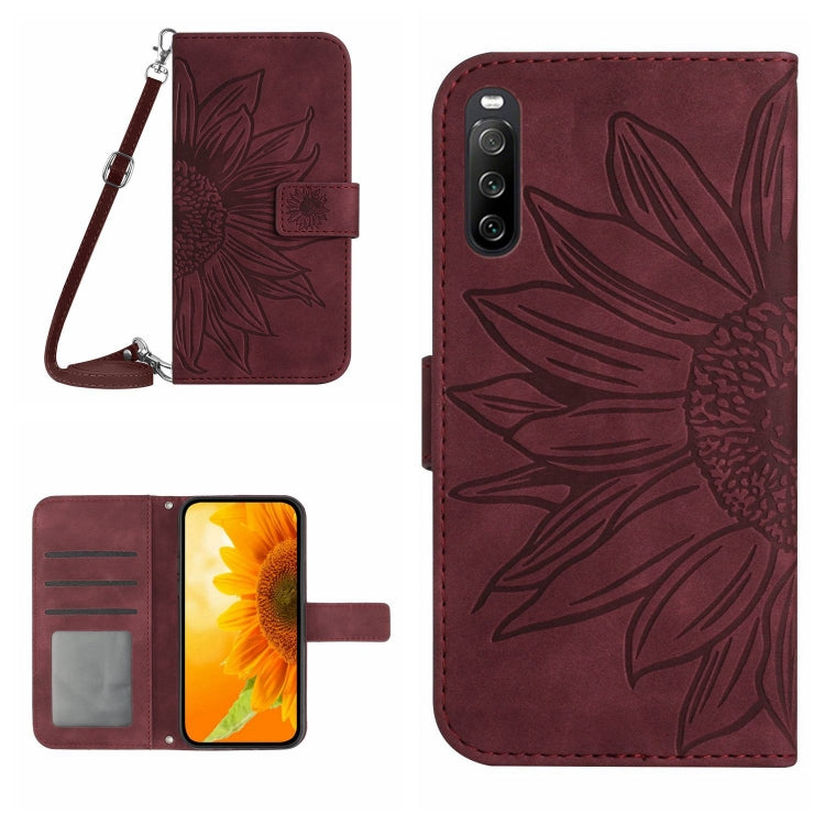 HT04 Skin Feel Sun Flower Embossed Flip Leather Phone Case with Lanyard, For Sony Xperia 10 V, For vivo V27, For Samsung Galaxy F14 5G Global