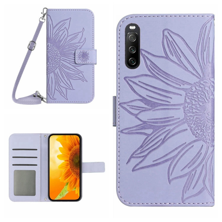 HT04 Skin Feel Sun Flower Embossed Flip Leather Phone Case with Lanyard, For Sony Xperia 10 V, For vivo V27, For Samsung Galaxy F14 5G Global