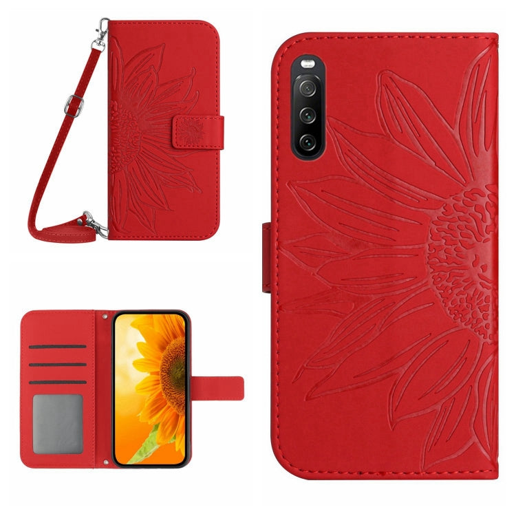 HT04 Skin Feel Sun Flower Embossed Flip Leather Phone Case with Lanyard, For Sony Xperia 10 V, For vivo V27, For Samsung Galaxy F14 5G Global