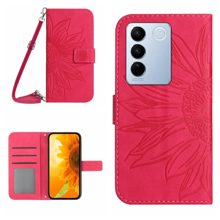 HT04 Skin Feel Sun Flower Embossed Flip Leather Phone Case with Lanyard, For Sony Xperia 10 V, For vivo V27, For Samsung Galaxy F14 5G Global