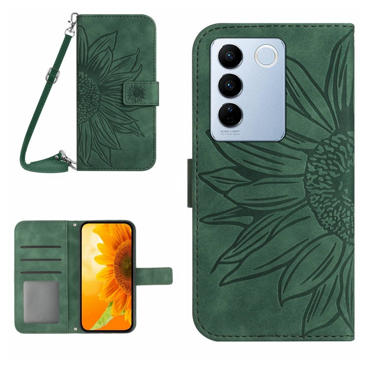 HT04 Skin Feel Sun Flower Embossed Flip Leather Phone Case with Lanyard, For Sony Xperia 10 V, For vivo V27, For Samsung Galaxy F14 5G Global