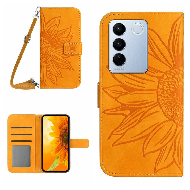 HT04 Skin Feel Sun Flower Embossed Flip Leather Phone Case with Lanyard, For Sony Xperia 10 V, For vivo V27, For Samsung Galaxy F14 5G Global