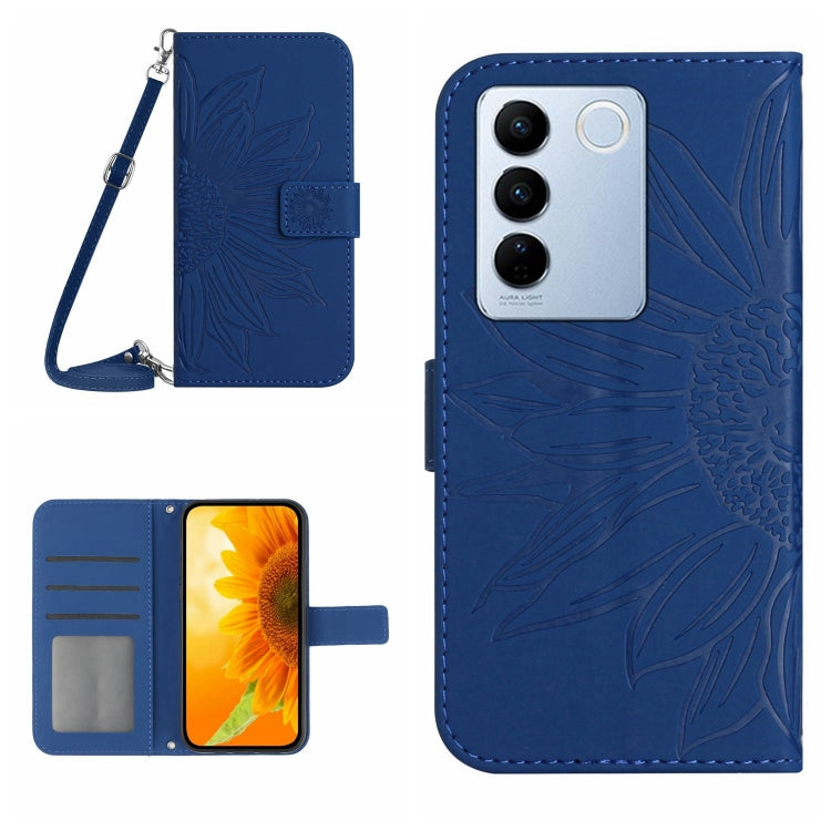 HT04 Skin Feel Sun Flower Embossed Flip Leather Phone Case with Lanyard, For Sony Xperia 10 V, For vivo V27, For Samsung Galaxy F14 5G Global