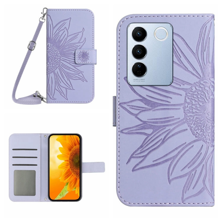 HT04 Skin Feel Sun Flower Embossed Flip Leather Phone Case with Lanyard, For Sony Xperia 10 V, For vivo V27, For Samsung Galaxy F14 5G Global