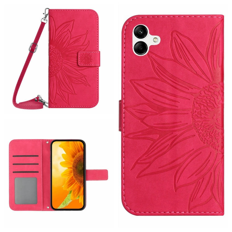 HT04 Skin Feel Sun Flower Embossed Flip Leather Phone Case with Lanyard, For Sony Xperia 10 V, For vivo V27, For Samsung Galaxy F14 5G Global