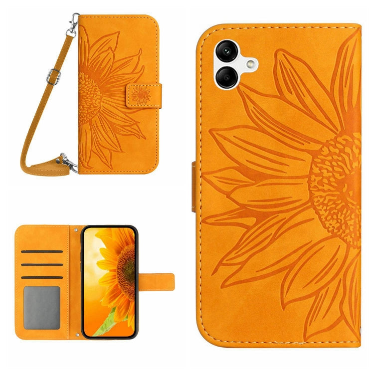 HT04 Skin Feel Sun Flower Embossed Flip Leather Phone Case with Lanyard, For Sony Xperia 10 V, For vivo V27, For Samsung Galaxy F14 5G Global