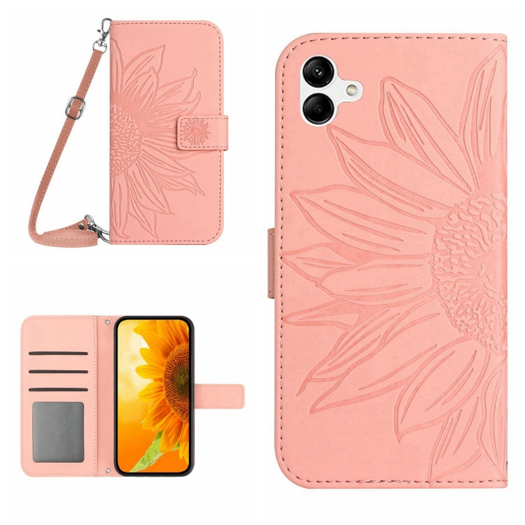 HT04 Skin Feel Sun Flower Embossed Flip Leather Phone Case with Lanyard, For Sony Xperia 10 V, For vivo V27, For Samsung Galaxy F14 5G Global