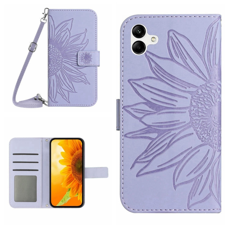 HT04 Skin Feel Sun Flower Embossed Flip Leather Phone Case with Lanyard, For Sony Xperia 10 V, For vivo V27, For Samsung Galaxy F14 5G Global