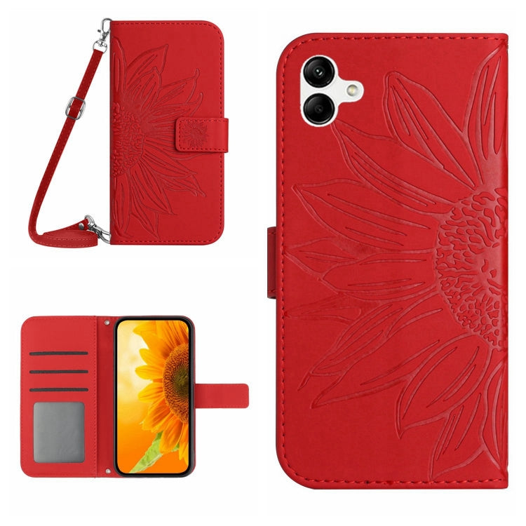 HT04 Skin Feel Sun Flower Embossed Flip Leather Phone Case with Lanyard, For Sony Xperia 10 V, For vivo V27, For Samsung Galaxy F14 5G Global