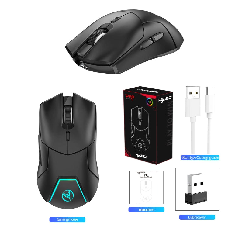 HXSJ T40 7 Keys 4000DPI Three-mode Colorful Backlight Wireless Gaming Mouse Rechargeable, T40 Black, T40 White