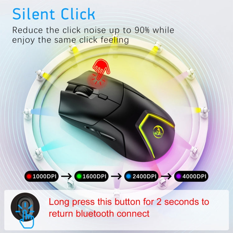 HXSJ T40 7 Keys 4000DPI Three-mode Colorful Backlight Wireless Gaming Mouse Rechargeable, T40 Black, T40 White