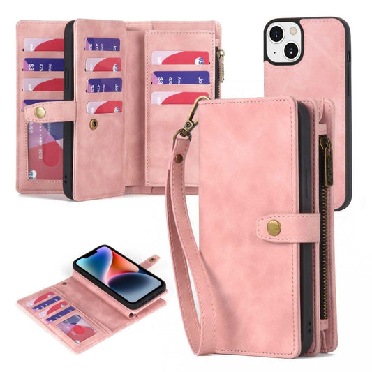 Zipper Wallet Magnetic Detachable Leather Phone Case, For iPhone 14, For iPhone 14 Pro, For iPhone 14 Plus, For iPhone 14 Pro Max, For iPhone 13, For iPhone 13 Pro, For iPhone 13 Pro Max, For iPhone 12 / 12 Pro