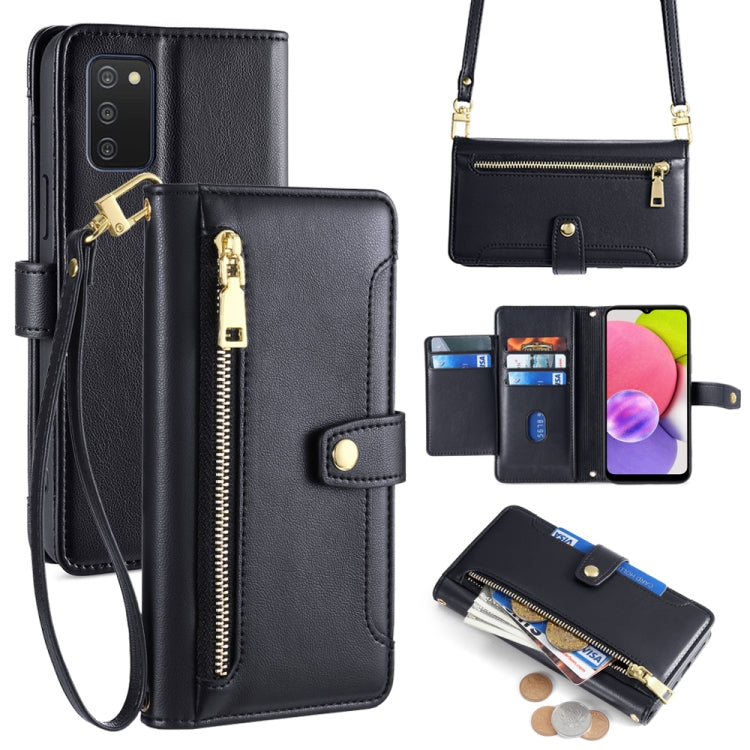 Sheep Texture Cross-body Zipper Wallet Leather Phone Case, For Samsung Galaxy A03s 164.2mm, For Samsung Galaxy A22 4G, For Samsung Galaxy A22 5G, For Samsung Galaxy S21 FE 5G, For Samsung Galaxy S21 5G