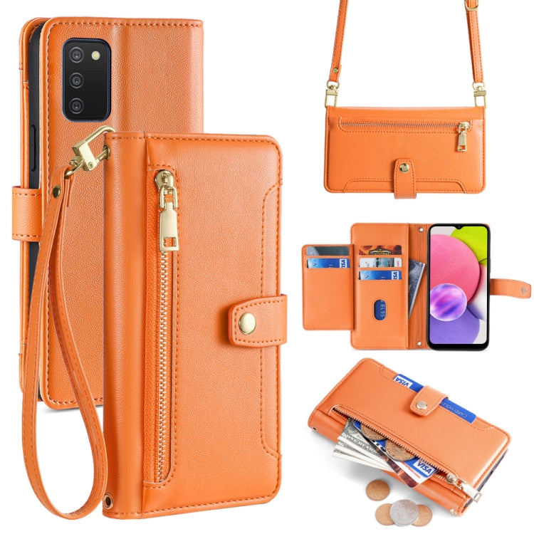 Sheep Texture Cross-body Zipper Wallet Leather Phone Case, For Samsung Galaxy A03s 164.2mm, For Samsung Galaxy A22 4G, For Samsung Galaxy A22 5G, For Samsung Galaxy S21 FE 5G, For Samsung Galaxy S21 5G