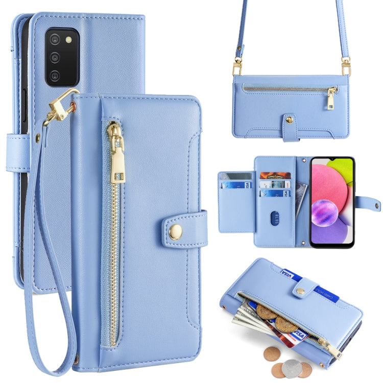 Sheep Texture Cross-body Zipper Wallet Leather Phone Case, For Samsung Galaxy A03s 164.2mm, For Samsung Galaxy A22 4G, For Samsung Galaxy A22 5G, For Samsung Galaxy S21 FE 5G, For Samsung Galaxy S21 5G