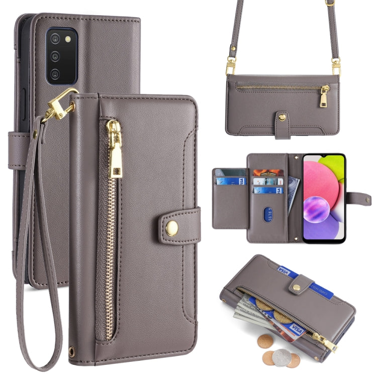 Sheep Texture Cross-body Zipper Wallet Leather Phone Case, For Samsung Galaxy A03s 164.2mm, For Samsung Galaxy A22 4G, For Samsung Galaxy A22 5G, For Samsung Galaxy S21 FE 5G, For Samsung Galaxy S21 5G