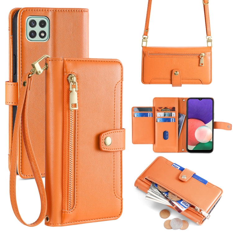 Sheep Texture Cross-body Zipper Wallet Leather Phone Case, For Samsung Galaxy A03s 164.2mm, For Samsung Galaxy A22 4G, For Samsung Galaxy A22 5G, For Samsung Galaxy S21 FE 5G, For Samsung Galaxy S21 5G