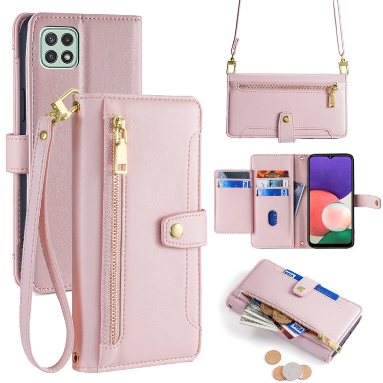 Sheep Texture Cross-body Zipper Wallet Leather Phone Case, For Samsung Galaxy A03s 164.2mm, For Samsung Galaxy A22 4G, For Samsung Galaxy A22 5G, For Samsung Galaxy S21 FE 5G, For Samsung Galaxy S21 5G