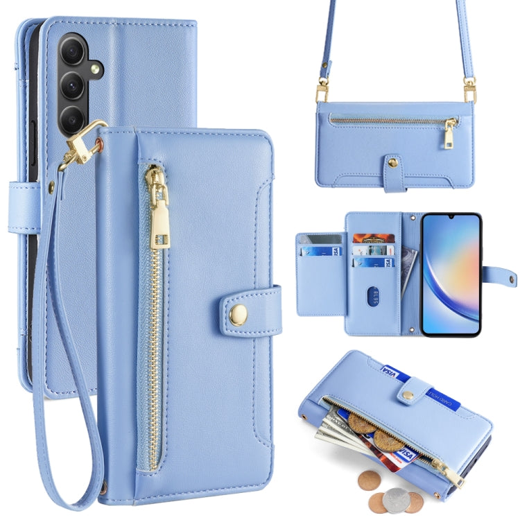 Sheep Texture Cross-body Zipper Wallet Leather Phone Case, For Samsung Galaxy M54 5G, For Samsung Galaxy F14 5G, For Samsung Galaxy A34 5G, For Samsung Galaxy A54 5G, For Samsung Galaxy S23+ 5G