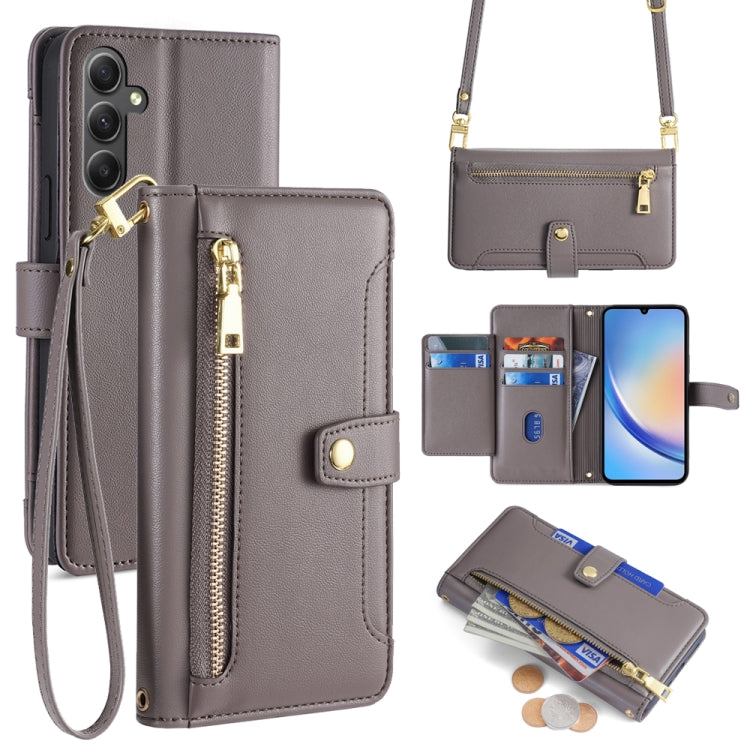 Sheep Texture Cross-body Zipper Wallet Leather Phone Case, For Samsung Galaxy M54 5G, For Samsung Galaxy F14 5G, For Samsung Galaxy A34 5G, For Samsung Galaxy A54 5G, For Samsung Galaxy S23+ 5G