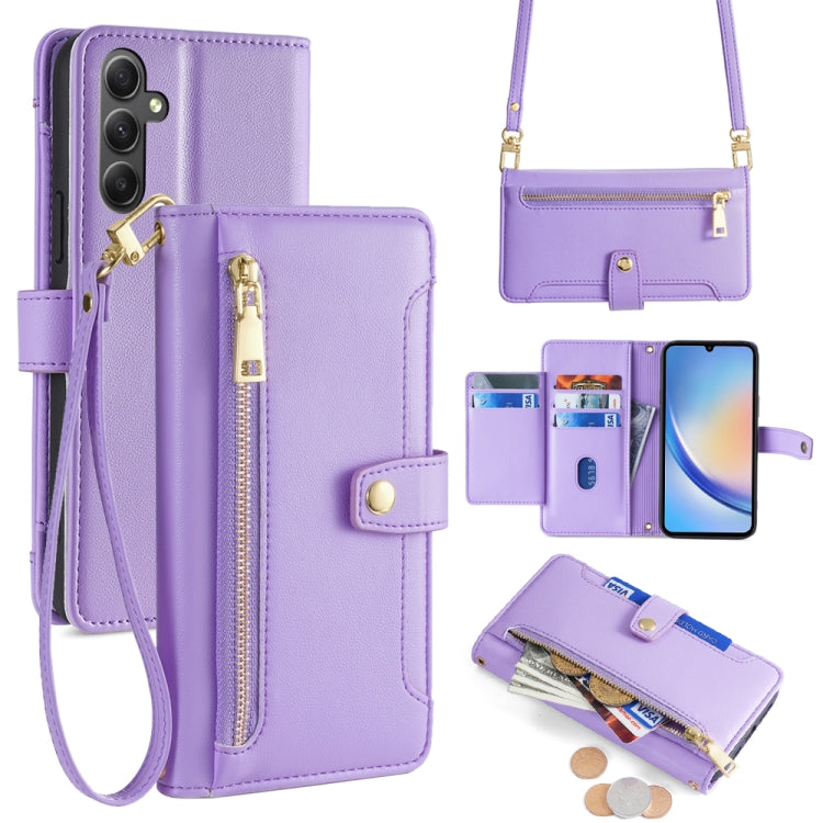 Sheep Texture Cross-body Zipper Wallet Leather Phone Case, For Samsung Galaxy M54 5G, For Samsung Galaxy F14 5G, For Samsung Galaxy A34 5G, For Samsung Galaxy A54 5G, For Samsung Galaxy S23+ 5G