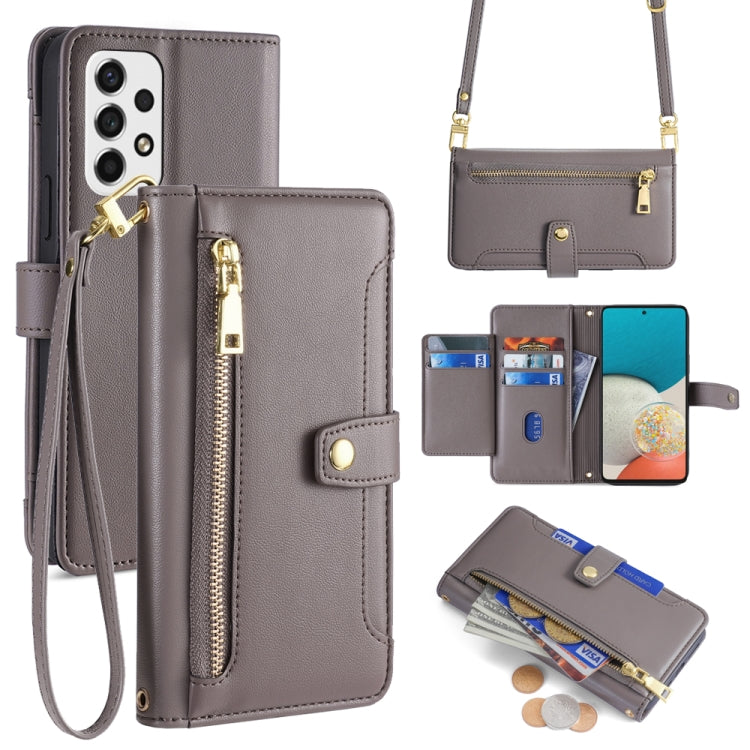 Sheep Texture Cross-body Zipper Wallet Leather Phone Case, For Samsung Galaxy S23 5G, For Samsung Galaxy M53 5G, For Samsung Galaxy A23, For Samsung Galaxy M33 5G, For Samsung Galaxy A53 5G