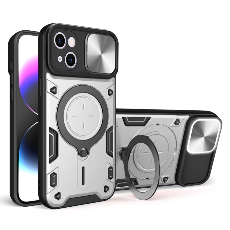 CD Texture Sliding Camshield Magnetic Holder Phone Case, For iPhone 15 Pro, For iPhone 15 Plus, For iPhone 15, For iPhone 14 Plus, For iPhone 14