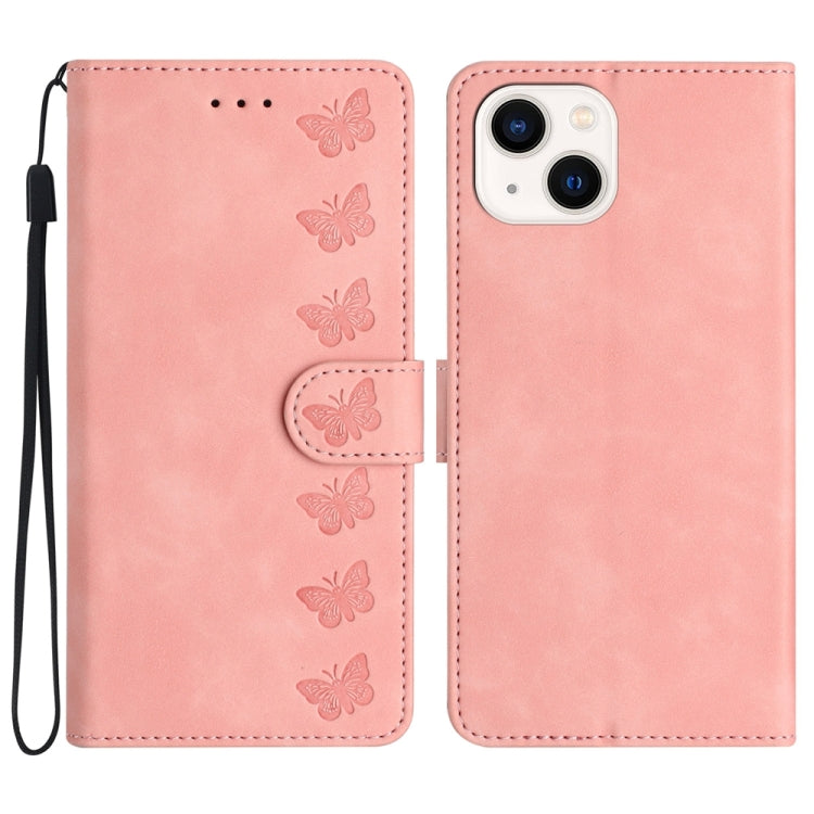 Seven Butterflies Embossed Leather Phone Case, For iPhone 13 mini, For iPhone 12, For iPhone 12 Pro Max, For iPhone 12 Pro, For iPhone 12 mini