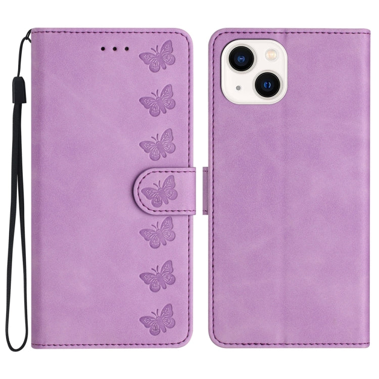 Seven Butterflies Embossed Leather Phone Case, For iPhone 13 mini, For iPhone 12, For iPhone 12 Pro Max, For iPhone 12 Pro, For iPhone 12 mini