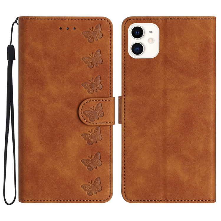 Seven Butterflies Embossed Leather Phone Case, For iPhone 13 mini, For iPhone 12, For iPhone 12 Pro Max, For iPhone 12 Pro, For iPhone 12 mini