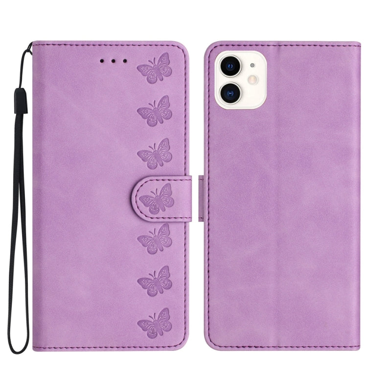 Seven Butterflies Embossed Leather Phone Case, For iPhone 13 mini, For iPhone 12, For iPhone 12 Pro Max, For iPhone 12 Pro, For iPhone 12 mini