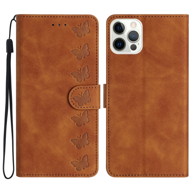 Seven Butterflies Embossed Leather Phone Case, For iPhone 13 mini, For iPhone 12, For iPhone 12 Pro Max, For iPhone 12 Pro, For iPhone 12 mini