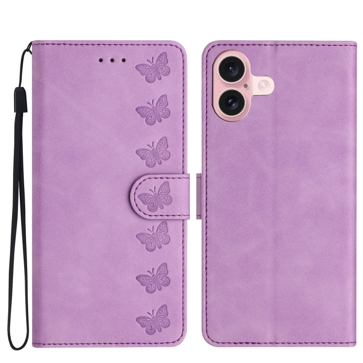 Seven Butterflies Embossed Leather Phone Case, For iPhone 16 Pro Max, For iPhone 16 Pro, For iPhone 16 Plus, For iPhone 16, For iPhone 15 Pro Max