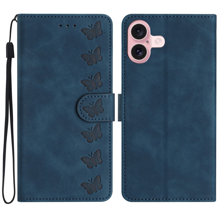 Seven Butterflies Embossed Leather Phone Case, For iPhone 16 Pro Max, For iPhone 16 Pro, For iPhone 16 Plus, For iPhone 16, For iPhone 15 Pro Max