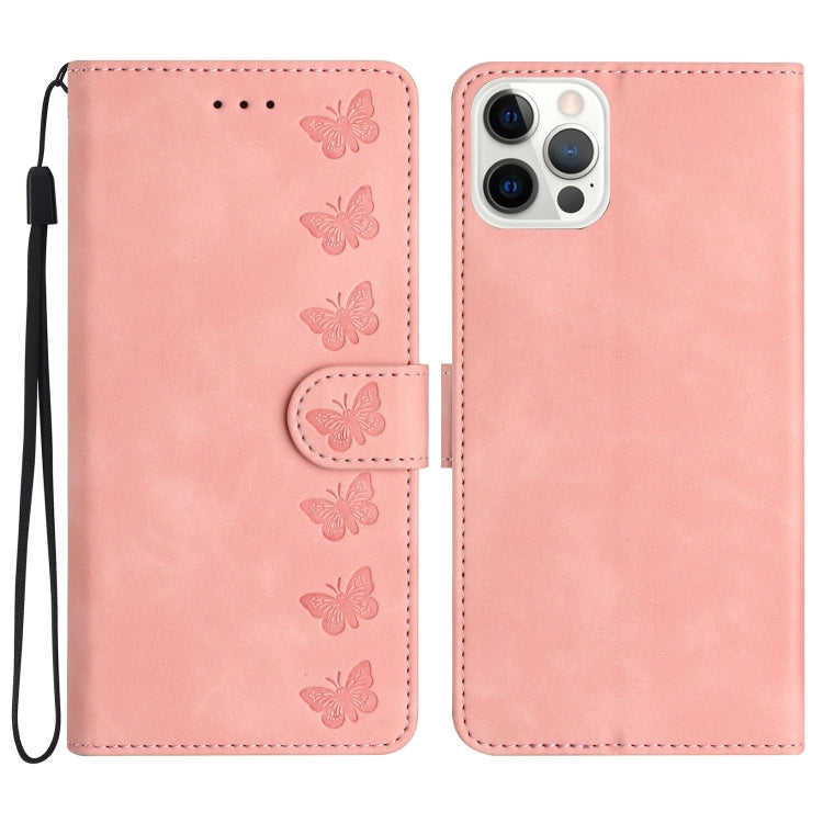 Seven Butterflies Embossed Leather Phone Case, For iPhone 16 Pro Max, For iPhone 16 Pro, For iPhone 16 Plus, For iPhone 16, For iPhone 15 Pro Max