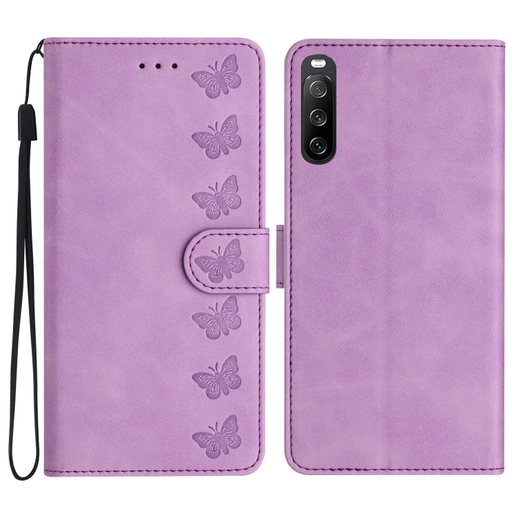 Seven Butterflies Embossed Leather Phone Case, For Sony Xperia 10 VI, For Sony Xperia 1 VI, For Sony Xperia 1 V 2023, For Sony Xperia 10 V 2023, For Sony Xperia 1 IV