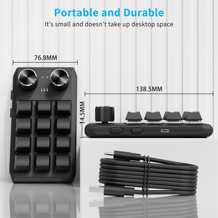 12KV2 MOLD Mini Mechanical 12 Keys 2 Knob Custom Programming Keyboard, USB Wired, Bluetooth Wireless