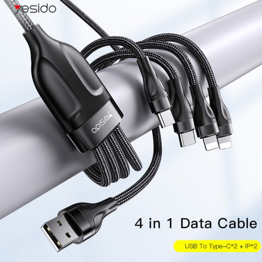 YESIDO CA111 1.2m 4A USB to Dual Type-C + Dual 8 Pin Charging Cable, CA111