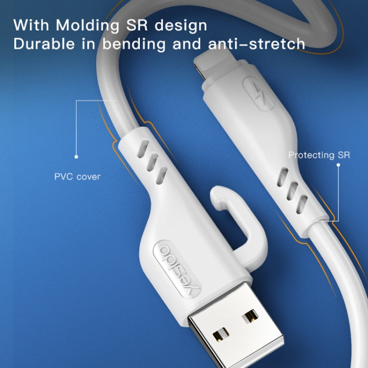 YESIDO CA105 1.2m 2.4A USB to 8 Pin Charging Data Cable with Hook, 8 Pin