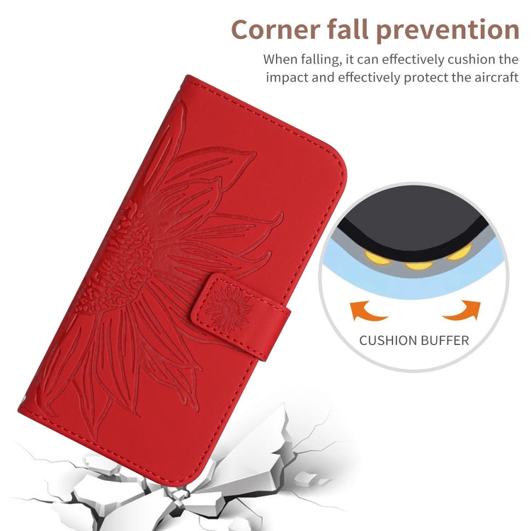 Skin Feel Sun Flower Embossed Flip Leather Phone Case with Lanyard, For iPhone 15 Pro, For iPhone 15 Plus, For iPhone 15