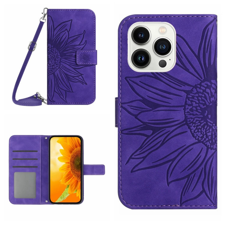 Skin Feel Sun Flower Embossed Flip Leather Phone Case with Lanyard, For iPhone 16, For iPhone SE 2024, For iPhone 15 Pro Max