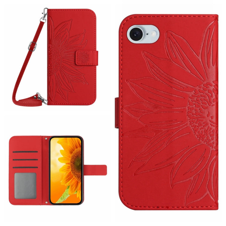 Skin Feel Sun Flower Embossed Flip Leather Phone Case with Lanyard, For iPhone 16, For iPhone SE 2024, For iPhone 15 Pro Max