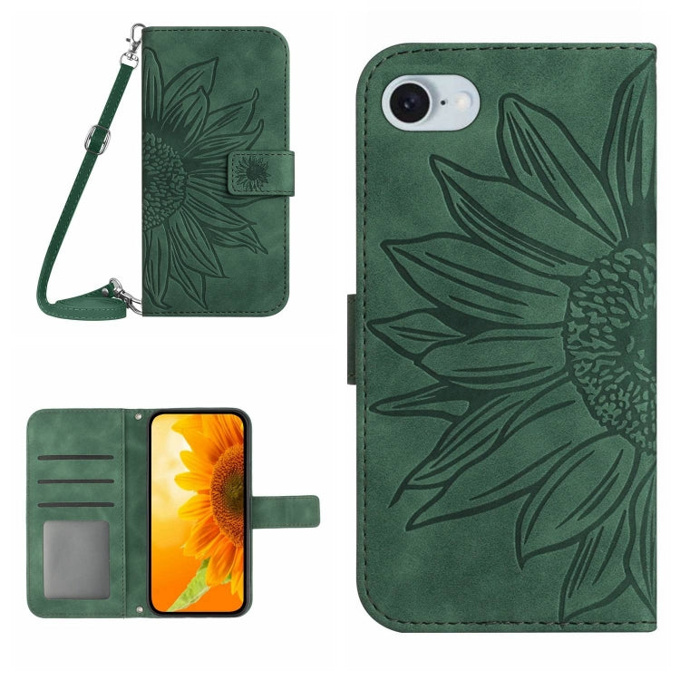 Skin Feel Sun Flower Embossed Flip Leather Phone Case with Lanyard, For iPhone 16, For iPhone SE 2024, For iPhone 15 Pro Max