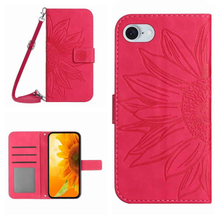 Skin Feel Sun Flower Embossed Flip Leather Phone Case with Lanyard, For iPhone 16, For iPhone SE 2024, For iPhone 15 Pro Max