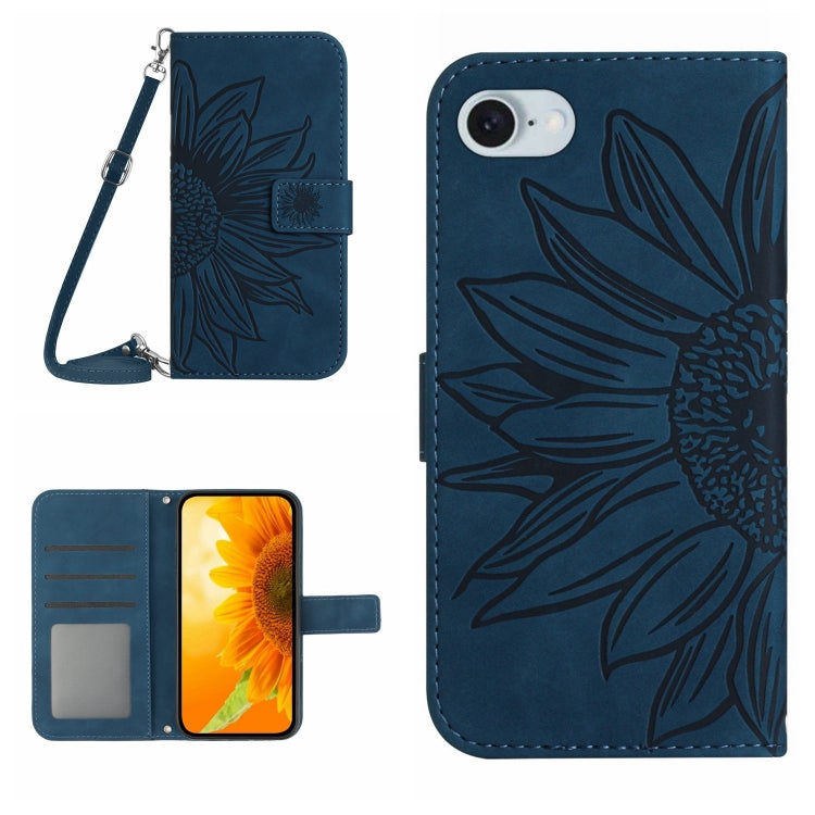 Skin Feel Sun Flower Embossed Flip Leather Phone Case with Lanyard, For iPhone 16, For iPhone SE 2024, For iPhone 15 Pro Max