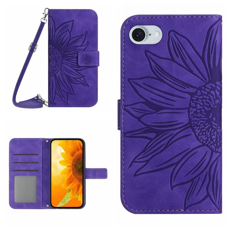 Skin Feel Sun Flower Embossed Flip Leather Phone Case with Lanyard, For iPhone 16, For iPhone SE 2024, For iPhone 15 Pro Max